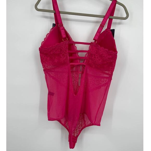 Rachel Roy Sexy Pink Lace Highcut Thong Teddy NEW Size 1X - Picture 14 of 15